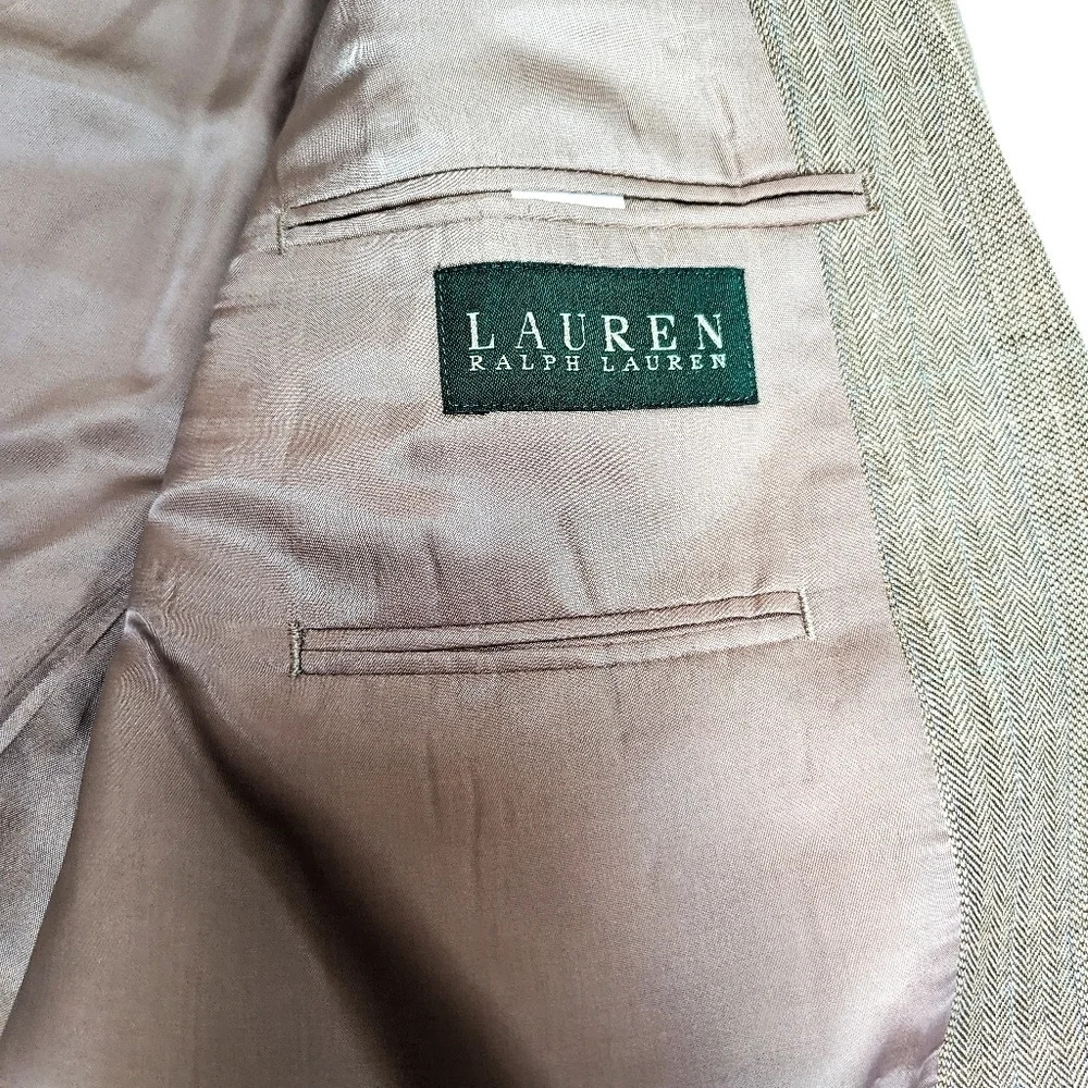 Lauren Ralph Lauren Tan Suit Jacket Blazer Silk Wool Blend size 44L - Picture 7 of 13
